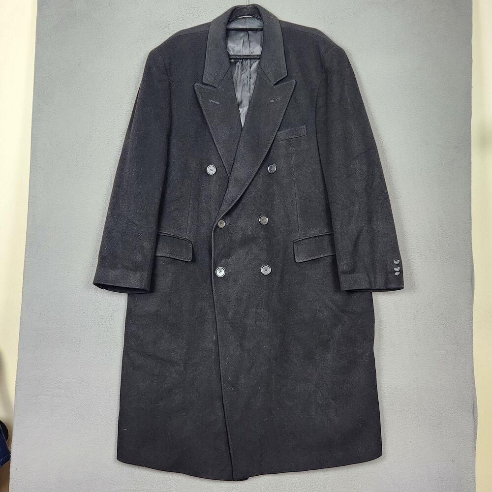 Davis & Squire Overcoat Mens XL Black 100% Cashmere Double Breasted Long Coat